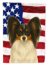 Load image into Gallery viewer, White with Black and Tan Papillon American Flag House Flag