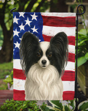 Load image into Gallery viewer, White with Black Papillon American Flag Garden Flag