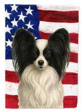 Load image into Gallery viewer, White with Black Papillon American Flag Garden Flag