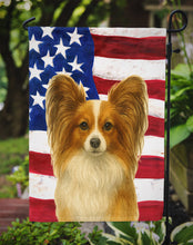 Load image into Gallery viewer, White with Sable Papillon American Flag Garden Flag