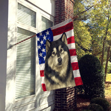 Load image into Gallery viewer, Black and White Alaskan Malamute American Flag House Flag