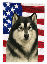 Load image into Gallery viewer, Black and White Alaskan Malamute American Flag House Flag