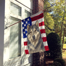 Load image into Gallery viewer, Gray and White Alaskan Malamute American Flag House Flag