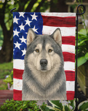 Load image into Gallery viewer, Gray and White Alaskan Malamute American Flag Garden Flag
