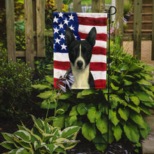 Load image into Gallery viewer, Black and White Basenji American Flag Garden Flag
