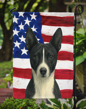 Load image into Gallery viewer, Black and White Basenji American Flag Garden Flag