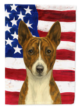 Load image into Gallery viewer, Brindle and White Basenji American Flag House Flag