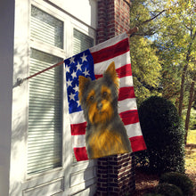 Load image into Gallery viewer, Black and Tan Biewer Terrier American Flag House Flag