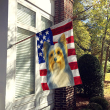 Load image into Gallery viewer, Blue and Gold Biewer Terrier American Flag House Flag