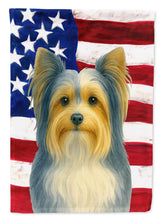 Load image into Gallery viewer, Blue and Gold Biewer Terrier American Flag House Flag