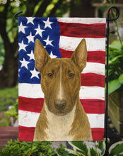 Load image into Gallery viewer, Brindle and White Bull Terrier American Flag Garden Flag