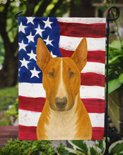 Load image into Gallery viewer, Red and White Bull Terrier American Flag Garden Flag