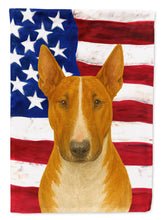 Load image into Gallery viewer, Red and White Bull Terrier American Flag Garden Flag