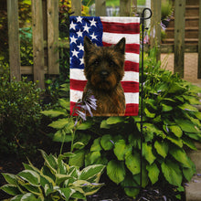Load image into Gallery viewer, Brindle Cairn Terrier American Flag Garden Flag