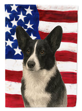 Load image into Gallery viewer, Black and White Cardigan Welsh Corgi American Flag House Flag