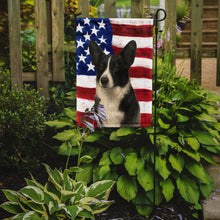 Load image into Gallery viewer, Black and White Cardigan Welsh Corgi American Flag Garden Flag