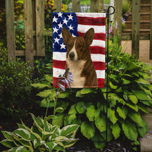 Load image into Gallery viewer, Brindle Cardigan Welsh Corgi American Flag Garden Flag