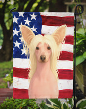 Load image into Gallery viewer, Hairless Palomino Chinese Crested American Flag Garden Flag