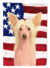 Load image into Gallery viewer, Hairless Palomino Chinese Crested American Flag Garden Flag