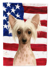 Load image into Gallery viewer, Hairless Pink and Chocolate Chinese Crested American Flag House Flag