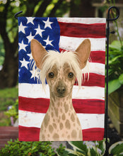 Load image into Gallery viewer, Hairless Mottled Pattern Chinese Crested American Flag Garden Flag