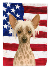 Load image into Gallery viewer, Hairless Mottled Pattern Chinese Crested American Flag Garden Flag