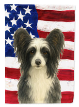 Load image into Gallery viewer, Black and White Powderpuff Chinese Crested American Flag House Flag