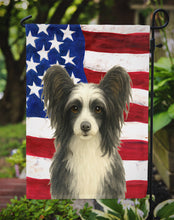 Load image into Gallery viewer, Black and White Powderpuff Chinese Crested American Flag Garden Flag