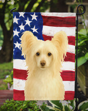 Load image into Gallery viewer, Cream and White Powderpuff Chinese Crested American Flag Garden Flag