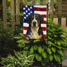 Load image into Gallery viewer, Greater Swiss Mountain Dog American Flag Garden Flag