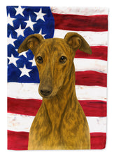 Load image into Gallery viewer, Brindle Greyhound American Flag House Flag
