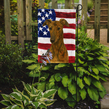 Load image into Gallery viewer, Brindle Greyhound American Flag Garden Flag