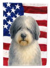 Load image into Gallery viewer, Gray and White Old English Sheepdog American Flag House Flag