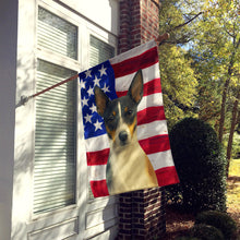Load image into Gallery viewer, Black and White Rat Terrier American Flag House Flag