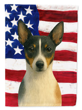 Load image into Gallery viewer, Black and White Rat Terrier American Flag House Flag