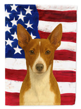Load image into Gallery viewer, Chocolate and White Rat Terrier American Flag House Flag