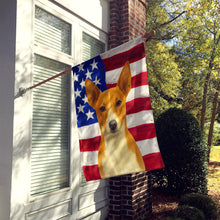 Load image into Gallery viewer, Red and White Rat Terrier American Flag House Flag