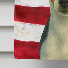 Load image into Gallery viewer, Tri-color Rat Terrier American Flag House Flag