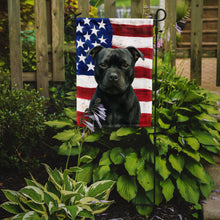 Load image into Gallery viewer, Black Staffordshire Bull Terrier American Flag Garden Flag