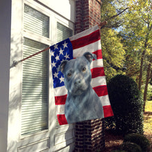 Load image into Gallery viewer, Blue Staffordshire Bull Terrier American Flag House Flag