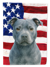 Load image into Gallery viewer, Blue Staffordshire Bull Terrier American Flag House Flag