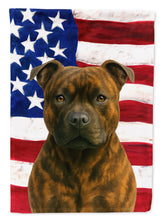 Load image into Gallery viewer, Brindle Staffordshire Bull Terrier American Flag Garden Flag