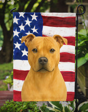 Load image into Gallery viewer, Fawn Staffordshire Bull Terrier American Flag Garden Flag