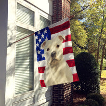Load image into Gallery viewer, White Staffordshire Bull Terrier American Flag House Flag