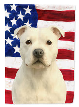 Load image into Gallery viewer, White Staffordshire Bull Terrier American Flag House Flag