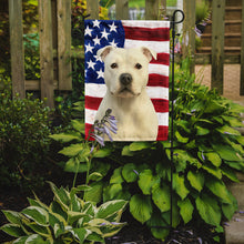 Load image into Gallery viewer, White Staffordshire Bull Terrier American Flag Garden Flag