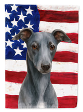 Load image into Gallery viewer, Blue Whippet American Flag Garden Flag