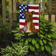 Load image into Gallery viewer, Brindle Whippet American Flag Garden Flag