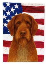 Load image into Gallery viewer, Chestnut Wirehaired Pointing Griffon American Flag Garden Flag