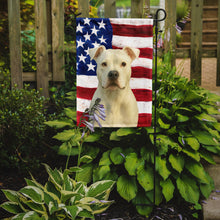 Load image into Gallery viewer, White American Staffordshire Terrier American Flag Garden Flag